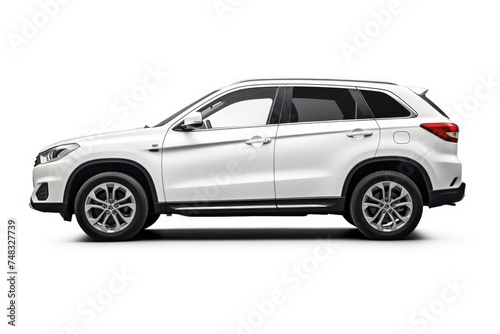 White SUV car isolated on white background with clipping path. Side view.