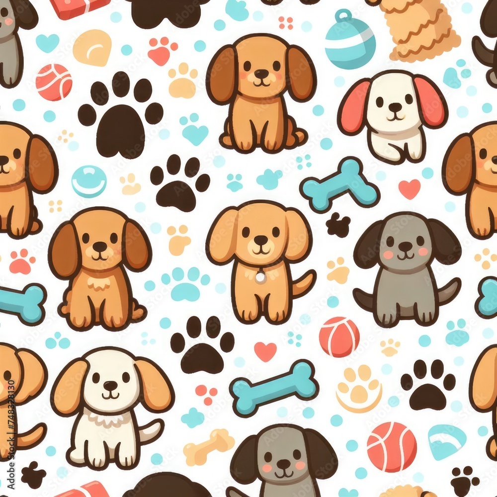 Dog Paw Cat Paw heart love puppy foot print kitten valentine vector Seamless Pattern wallpaper background