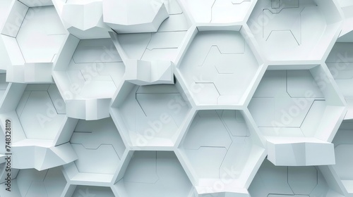 Hexagonal structure futuristic white background and Embossed Hexagon , honeycomb white Background ,light and shadow texture.