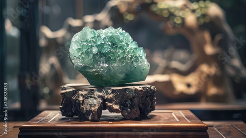 Jade, stone on wooden stand. photo