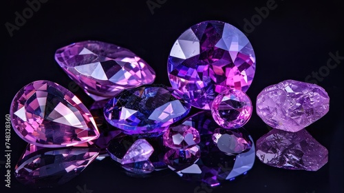 Natural Sapphire gemstone  Jewel or gems on black shine color  Collection of many different natural gemstones amethyst