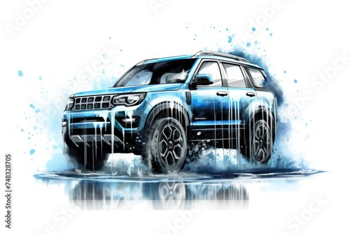 SUV at a carwash and working using water pressure machines isolated on white background © Vibu design  gallery