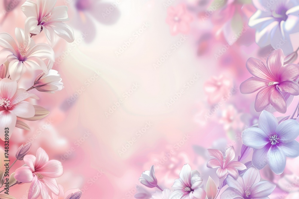 Beautiful Flowers Background, Light Blooming Pattern, Color Flower Mockup, Floral Banner