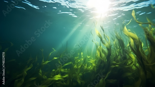 Seaweed and natural sunlight underwater seascape in the ocean © Derby