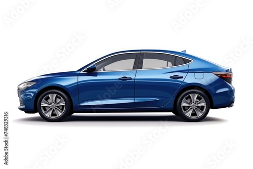 Isolated blue car on white background with clipping path.