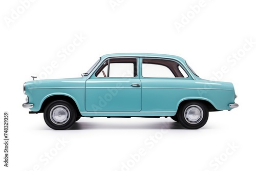 Isolated blue car on white background with clipping path.