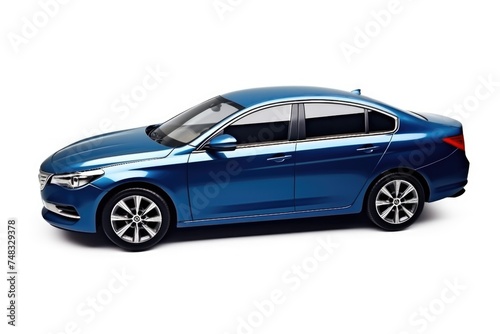 Isolated blue car on white background with clipping path.