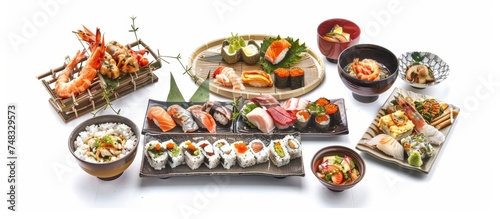 sushi rolls on white background