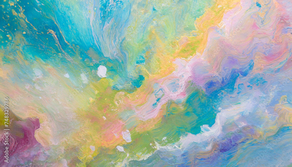 Close up abstract colorful gradient rainbow acrylic painting on canvas. Oil paint texture with brush strokes