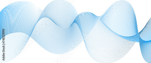 Abstract blue line wave png. Sound flow design vector background. Navy white 3d tech graphic banner. Dynamic network speed linear transparent vector. Eco water effect mesh pattern.