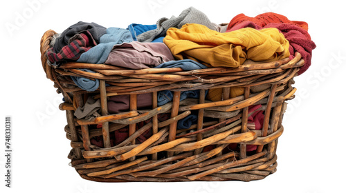basket with clothes on transparent background