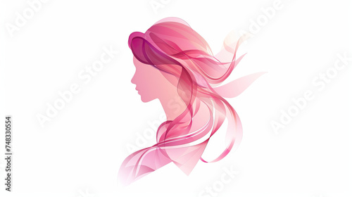 Breast Cancer Awareness Ribbon and a girl in pink isolated on white background, Health care and medical info