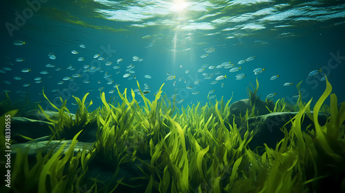Seaweed and natural sunlight underwater seascape in the ocean © Derby