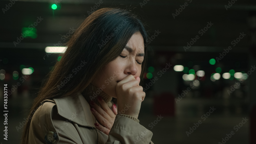 Φωτογραφία Unhealthy sick Asian woman coughing flu symptom allergy chinese japanese girl fe