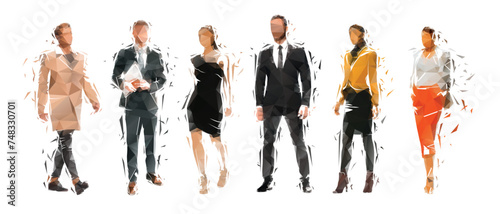 People, group of business men and women. Standing people, low poly isolated vector illustration, geometric drawing from triangles