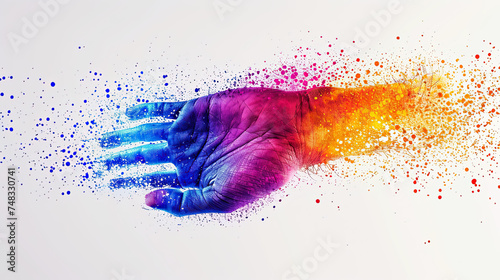 concept of Belonging Inclusion Diversity Equity DEIB,hand print of multicolor paint
 photo