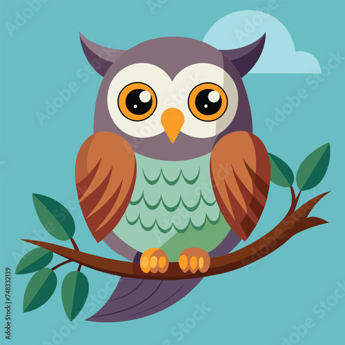 Happy Owl sitting On a tree Branch vector illustration