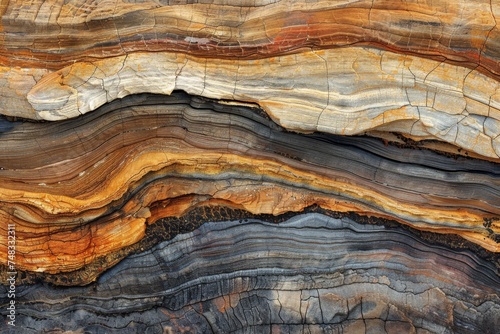 A stunning close-up of colorful, layered rock formations showcasing the beauty of geological processes over time