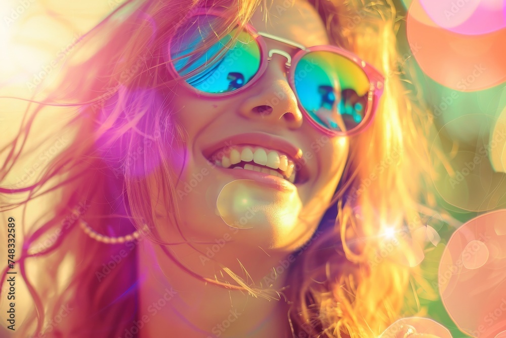 A vibrant image capturing a woman's silhouette with a colorful bokeh effect and soft lighting, evoking festivity A vibrant image capturing a woman's silhouette with a colorful bokeh effect and soft lighting, evoking festivity