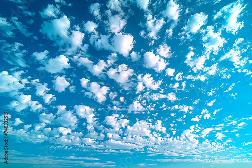 Blue sky with small white clouds. Natural background.
