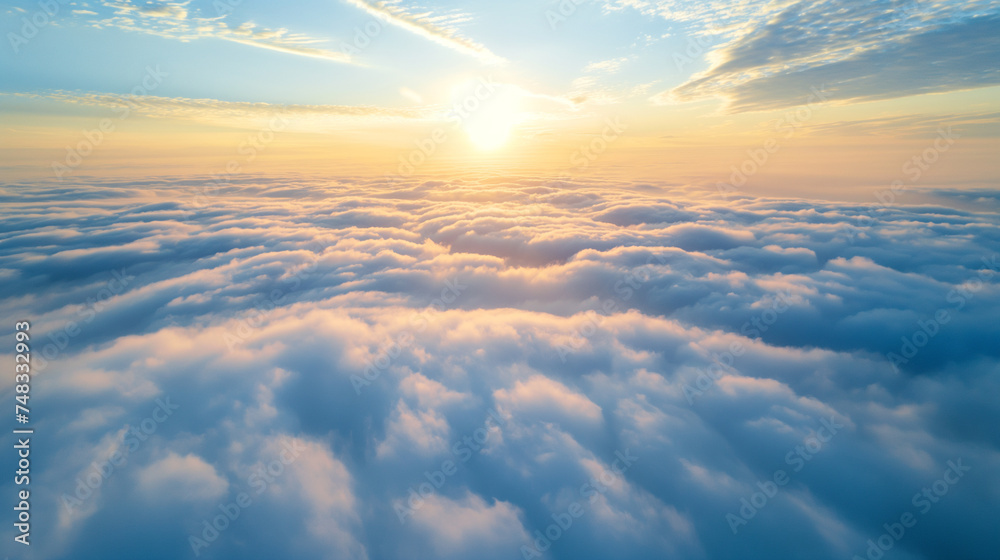 Aerial View Above The Clouds. Beauty nature. Sunlight - obrazy, fototapety, plakaty 