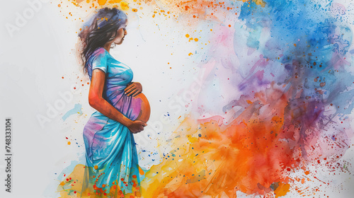 A pregnant woman in despair. depressed pregnant girl on a white background. Nervous breakdown.  watercolor art photo