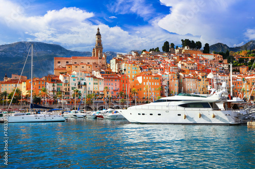 Menton - colorful port , south of France photo