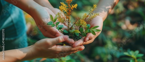 Group of People Holding Plants Outdoors