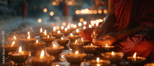 nepal buddhism candles monk prayer concept photo