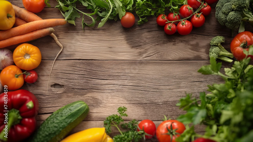 Fresh Vegetables Appearing On Wooden Table. Diet menu. Health Food concept