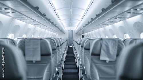 Inside an Airplane With Rows of Seats