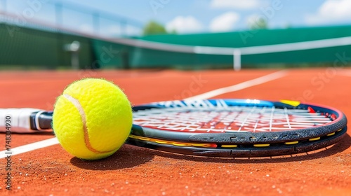 Tennis Racket and Tennis Ball on Tennis Court © Miodrag