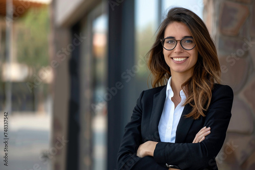 Young businesswoman in business suit, female worker in glasses
