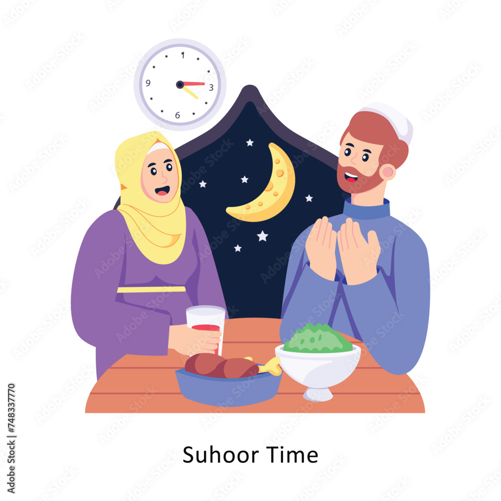 Suhoor Time Flat Style Design Vector illustration. Stock illustration Suhoor Time Flat Style Design Vector illustration. Stock illustration
