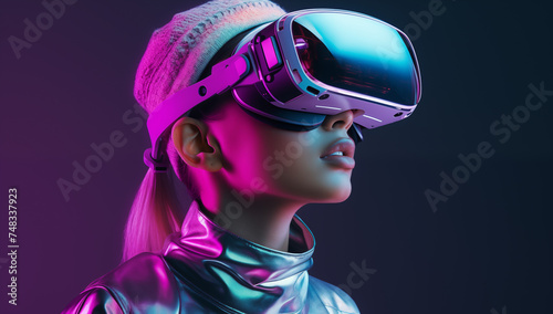 Female wearing Vr - Virtual reality headset. Futuristic concept. © Koray