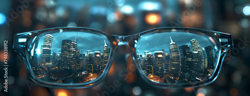 Glasses with reflection. Blue tones. © Koray