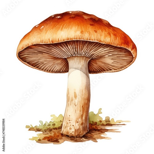 Watercolor Brown Mushroom, Aquarelle Fly Agaric, Creative Watercolor Amanita Regalis photo