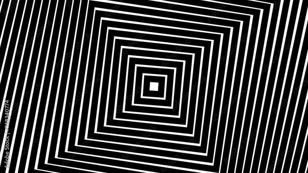 Circular tunnel striped pyramid black and white rotating, geometric 3d animation, optical illusion loop footage abstract background for vj, dj, template, meditation, intro and outro video