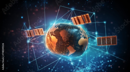 Futuristic telecom satellite orbiting earth for online and gps connectivity services