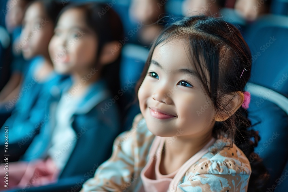 cute asian little girls in the auditorium cute asian little girls in the auditorium