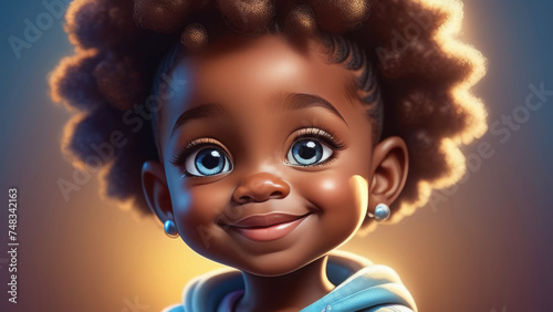 Smiling little african american kid girl on abstract  background. Pop art portrait happy cute child. Illustration for postcard