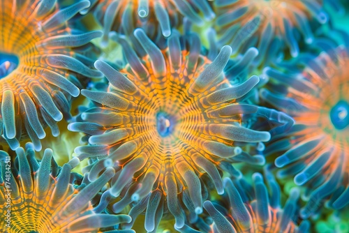 A striking sea anemone displaying its vibrant colors and patterns in an underwater scene