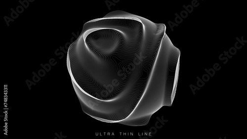 Ultra thin line fluid geometry. Dynamic vector distorted spheres.