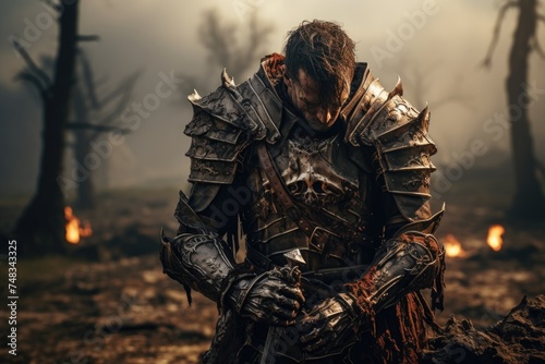A knight clad in gleaming armor, a symbol of chivalry and valor, standing resolute and ready for noble quests. © Alla