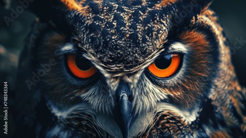 an owl with orange eyes photo