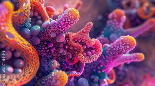 Vibrant Geometric Probiotics: A Display of Intricate Textures and Soothing Colors in Microbiology photo