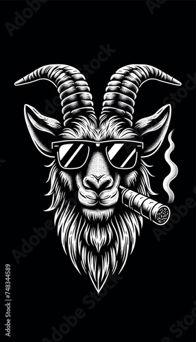 Stylized Dotwork Goat with Sunglasses and Cigar