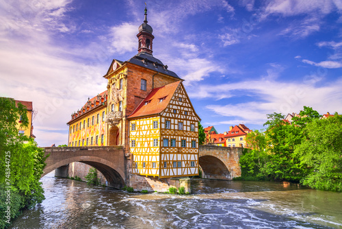 Bamberg, Germay. Beautiful small town of Bavaria, colored sunset sky.. photo