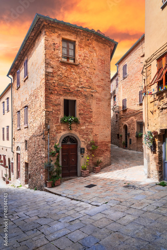 Volterra, Tuscany. Medieval cobbled street, historical city in Italy
