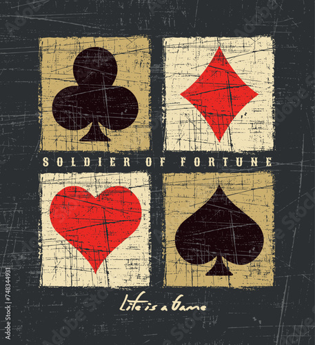 Vector illustration of composition with playing card suits. Art for printing on t-shirts, posters, etc.